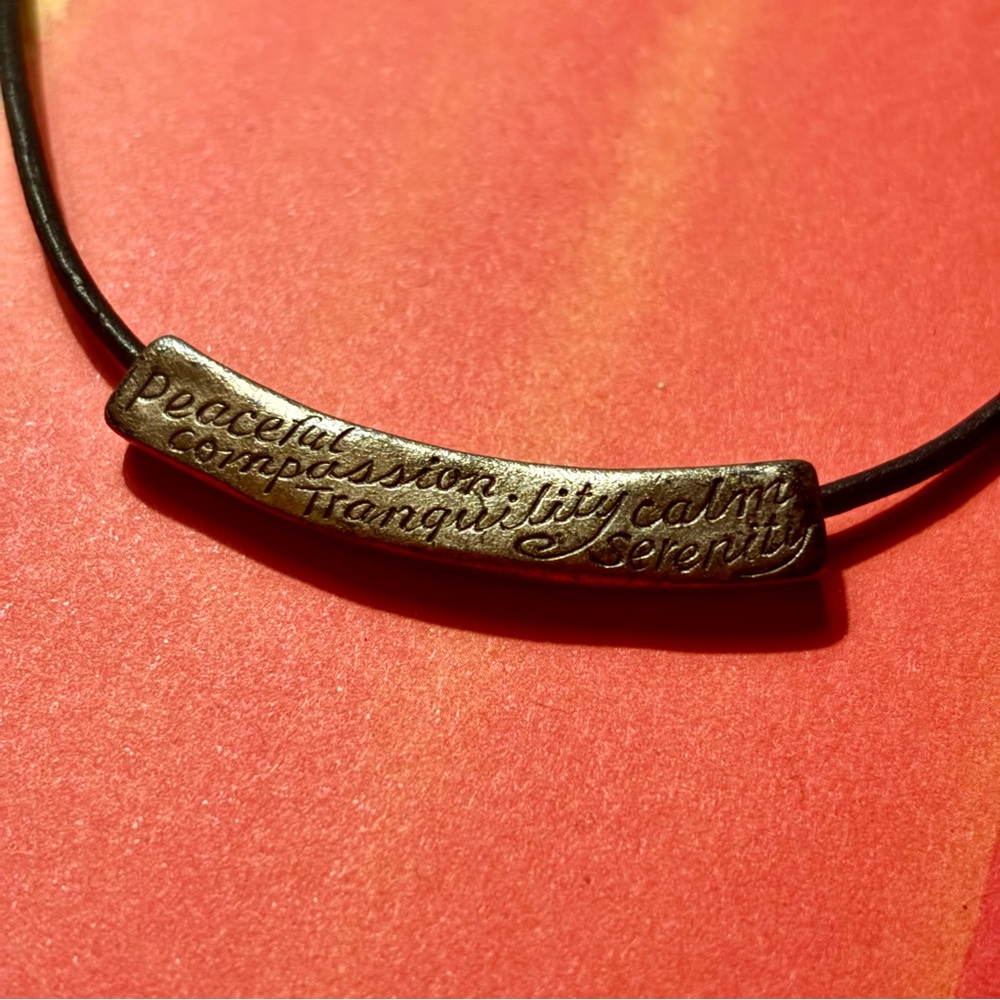 Chico’s Peaceful Compassion Tranquility Calm Serenity Leather Cord Necklace